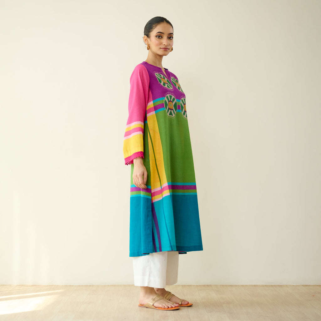Chakra Pure Slub Cotton Kurta - Multicolour