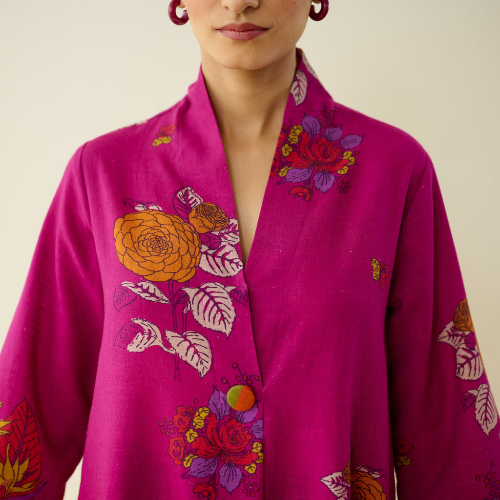 Potpourri Pure Slub Cotton Kurta Set - Fuschia