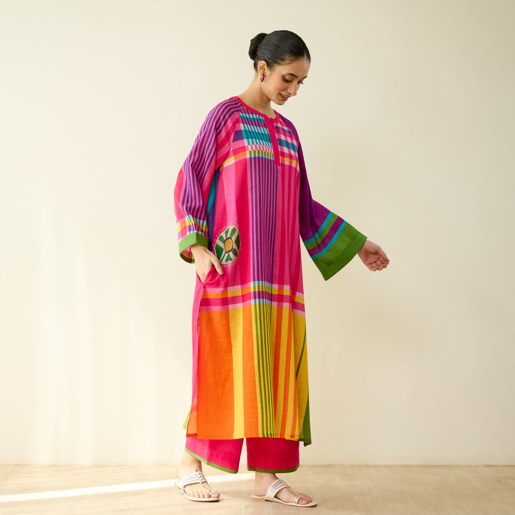 Checkmate Pure Slub Cotton Kurta Set - Multicolour