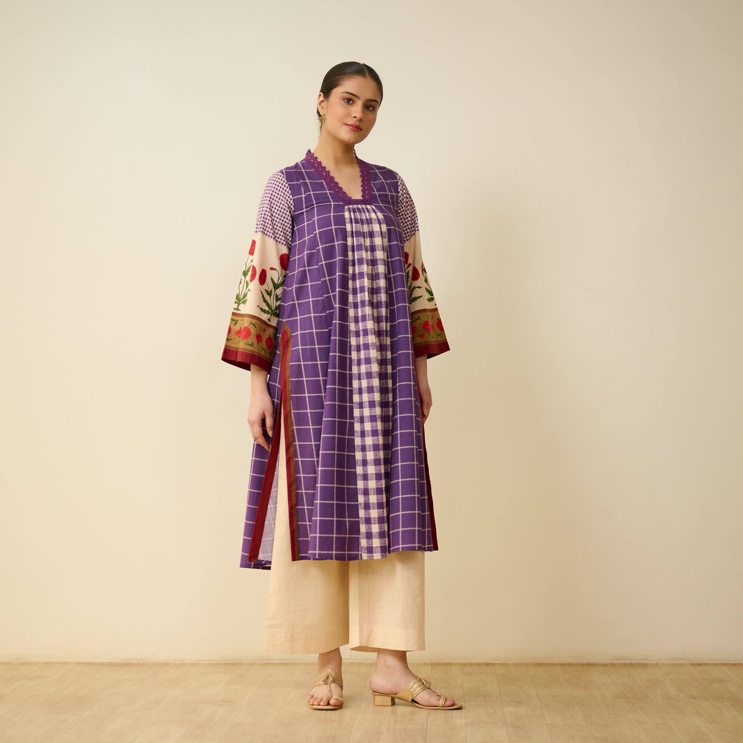 Sangria Fine Slub Cotton Kurta - Purple