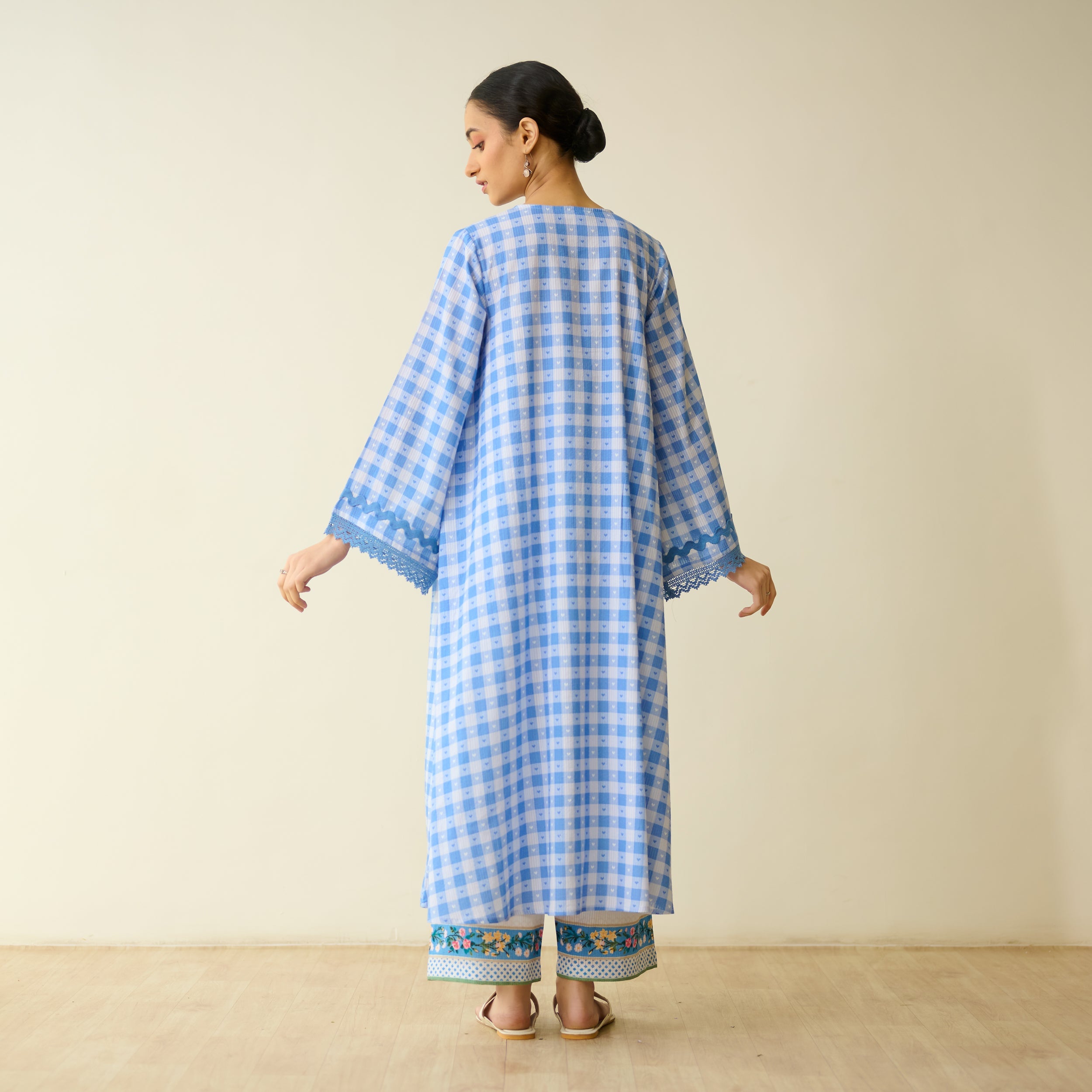 Countryside Seersucker Cotton Kurta Set - Aasmaani Blue