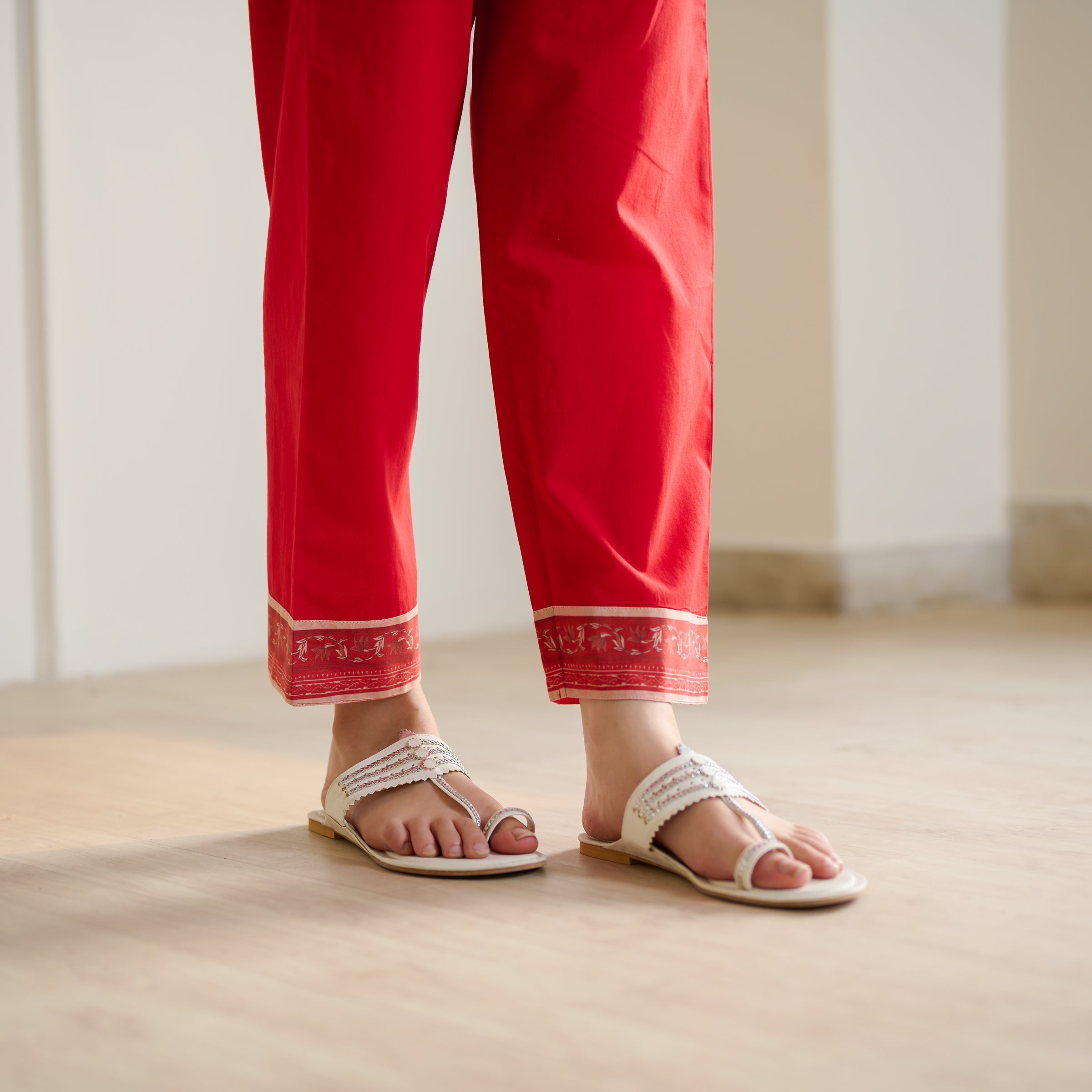 Jugni Sanganeri Inspired Co-ord Set - Cherry Red