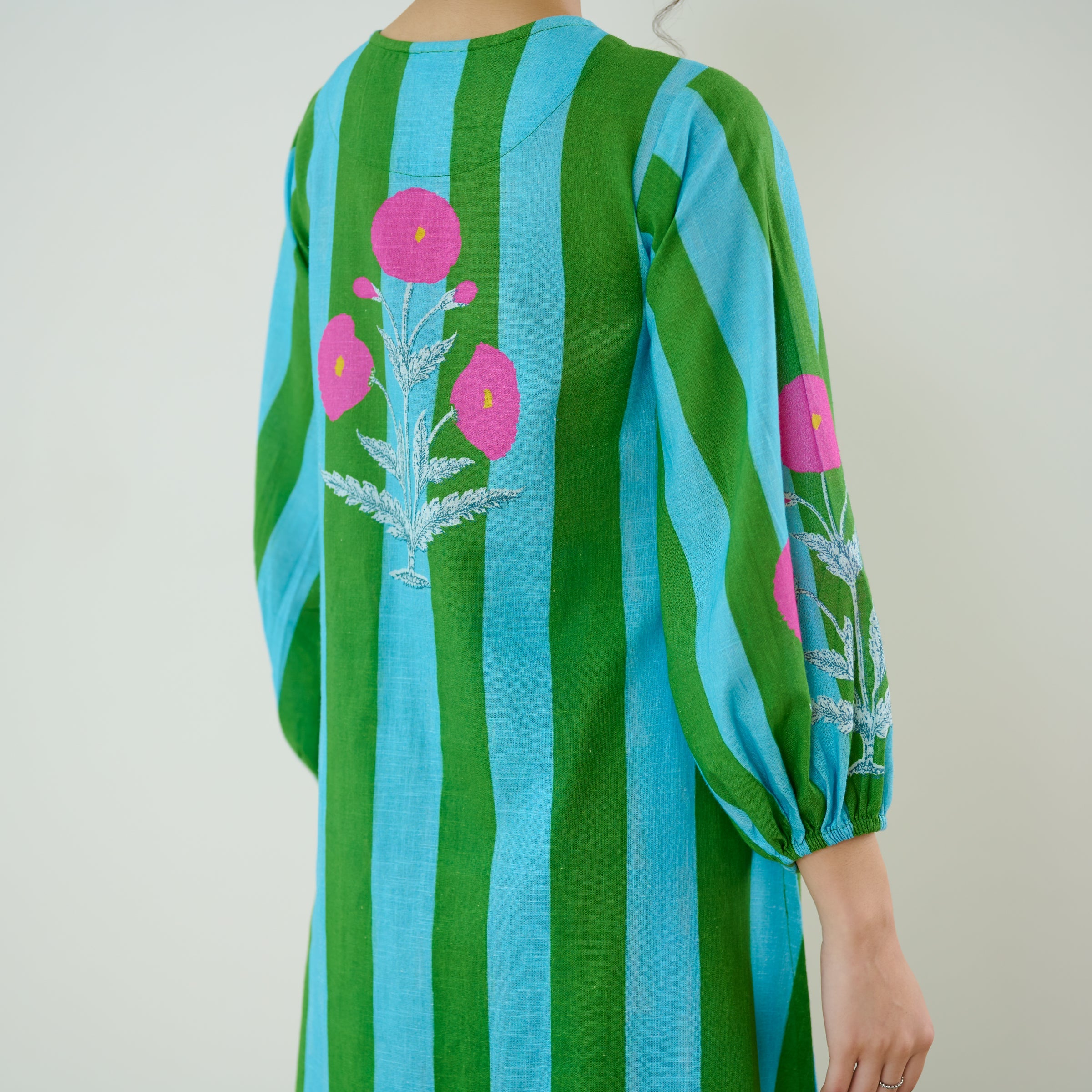 Verandah Striped Kurta Set - Sea Green