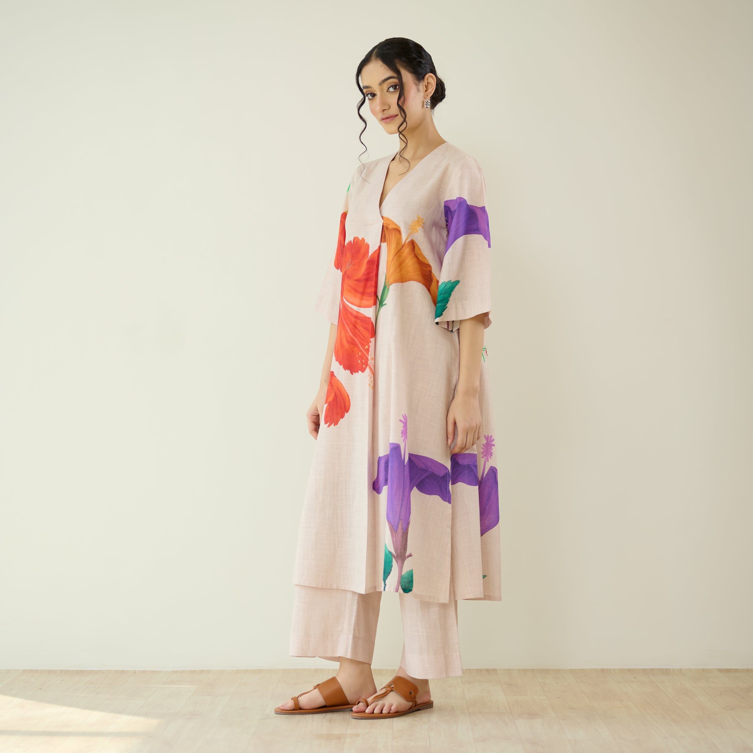 Hibiscus Slub Cotton Kurta Set - Off White