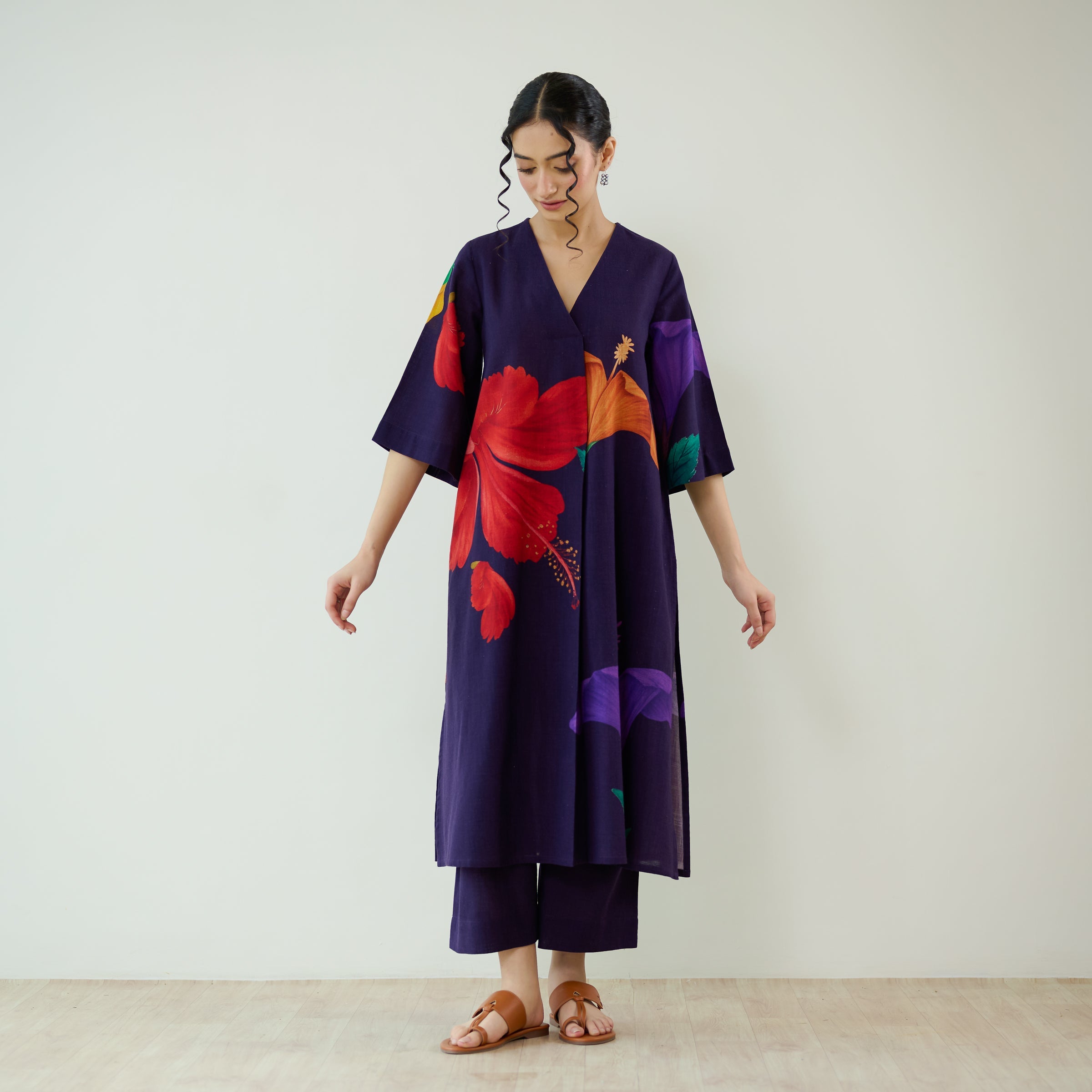 Hibiscus Slub Cotton Kurta Set - Violet
