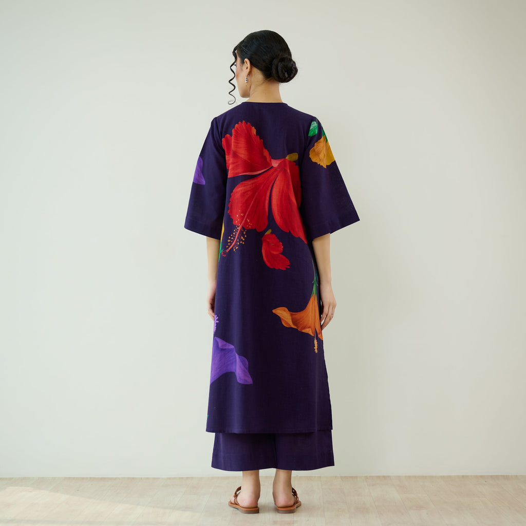 Hibiscus Slub Cotton Kurta Set - Violet