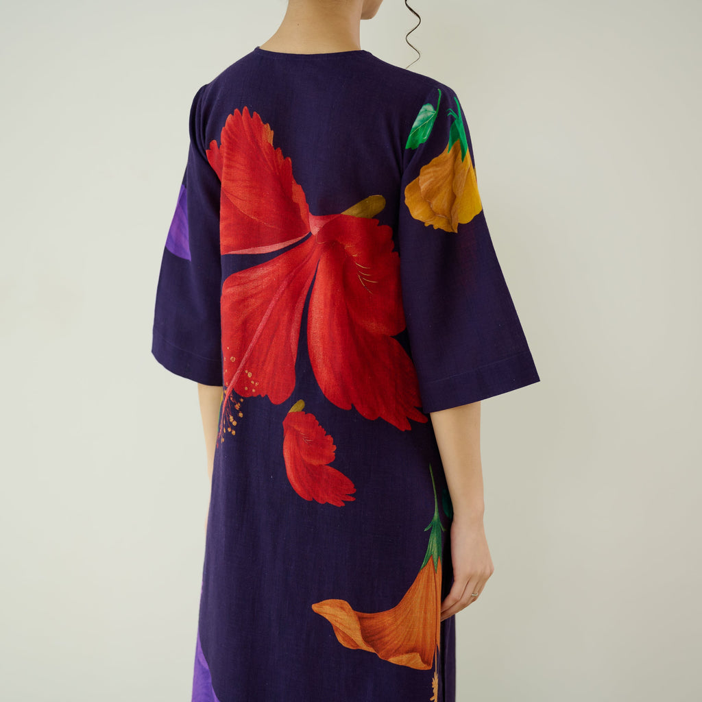 Hibiscus Slub Cotton Kurta Set - Violet