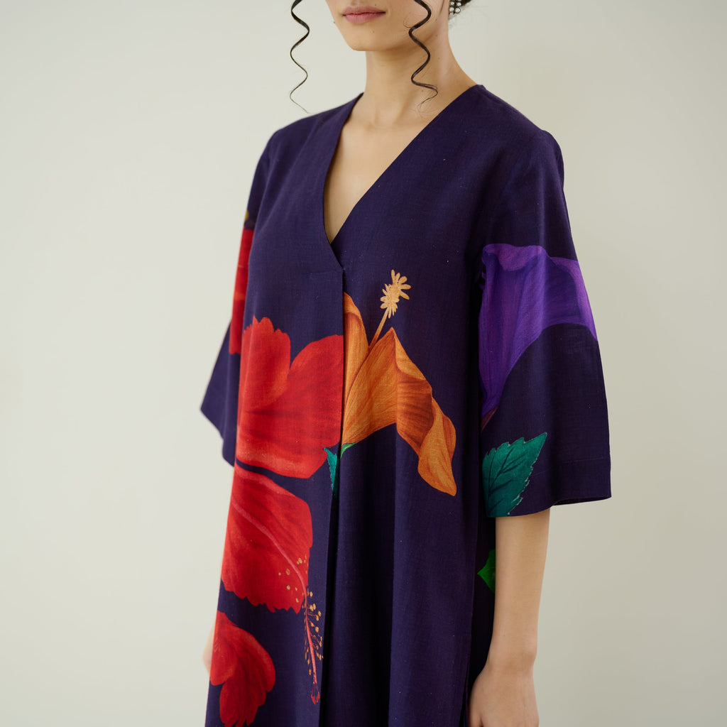 Hibiscus Slub Cotton Kurta Set - Violet