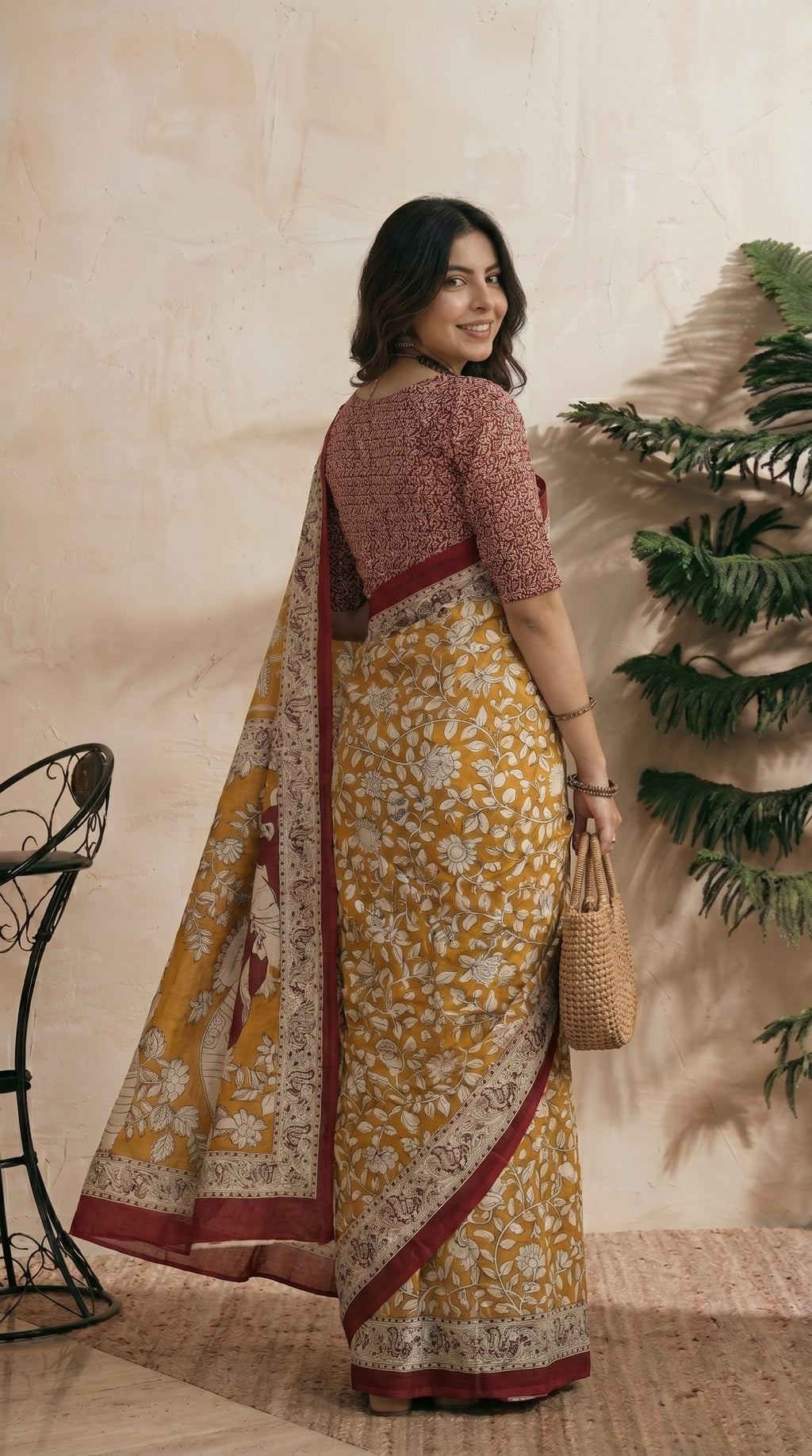 Yellow Kalamkari Saree - Back View