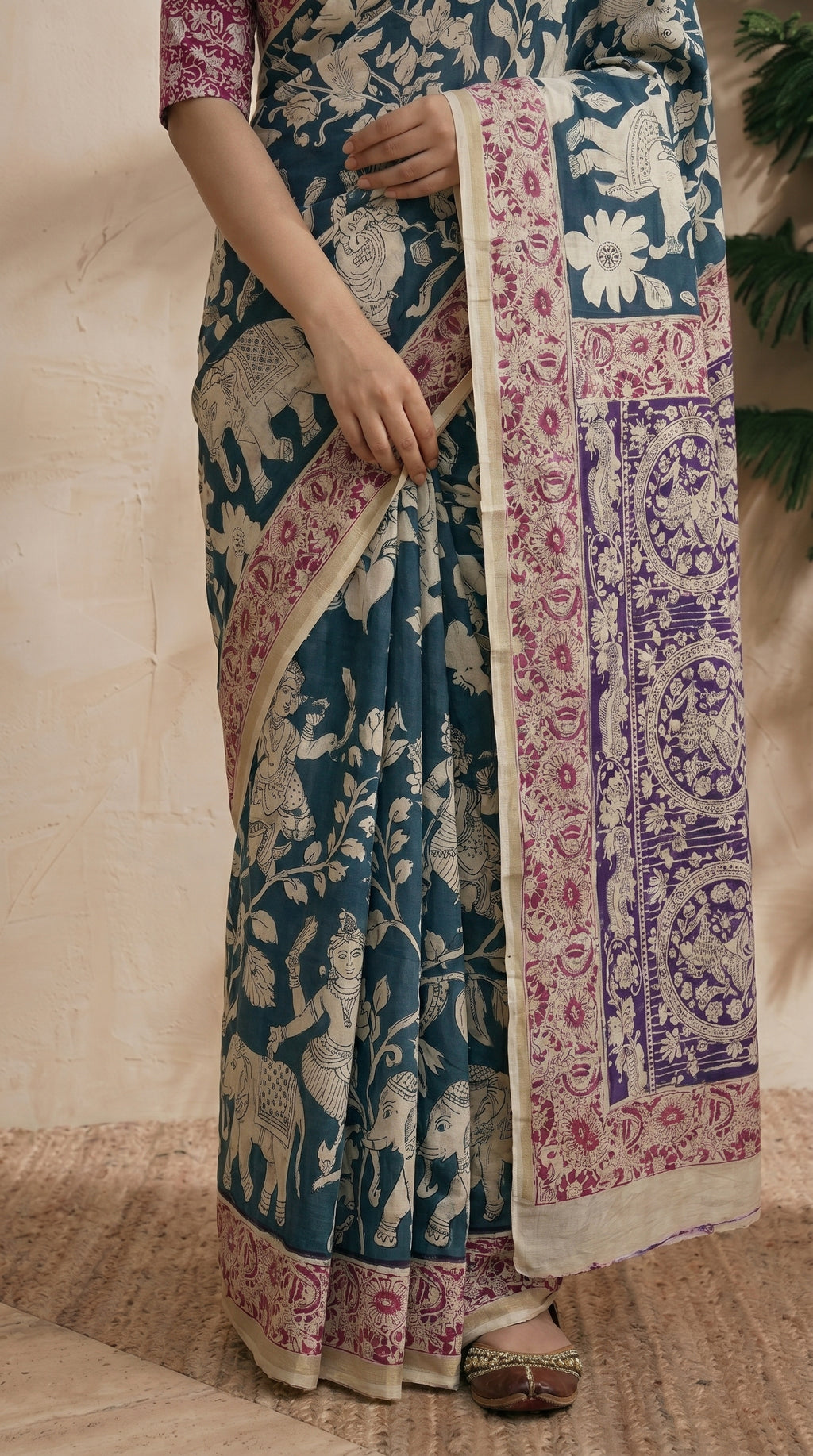 Blue Pink Saree