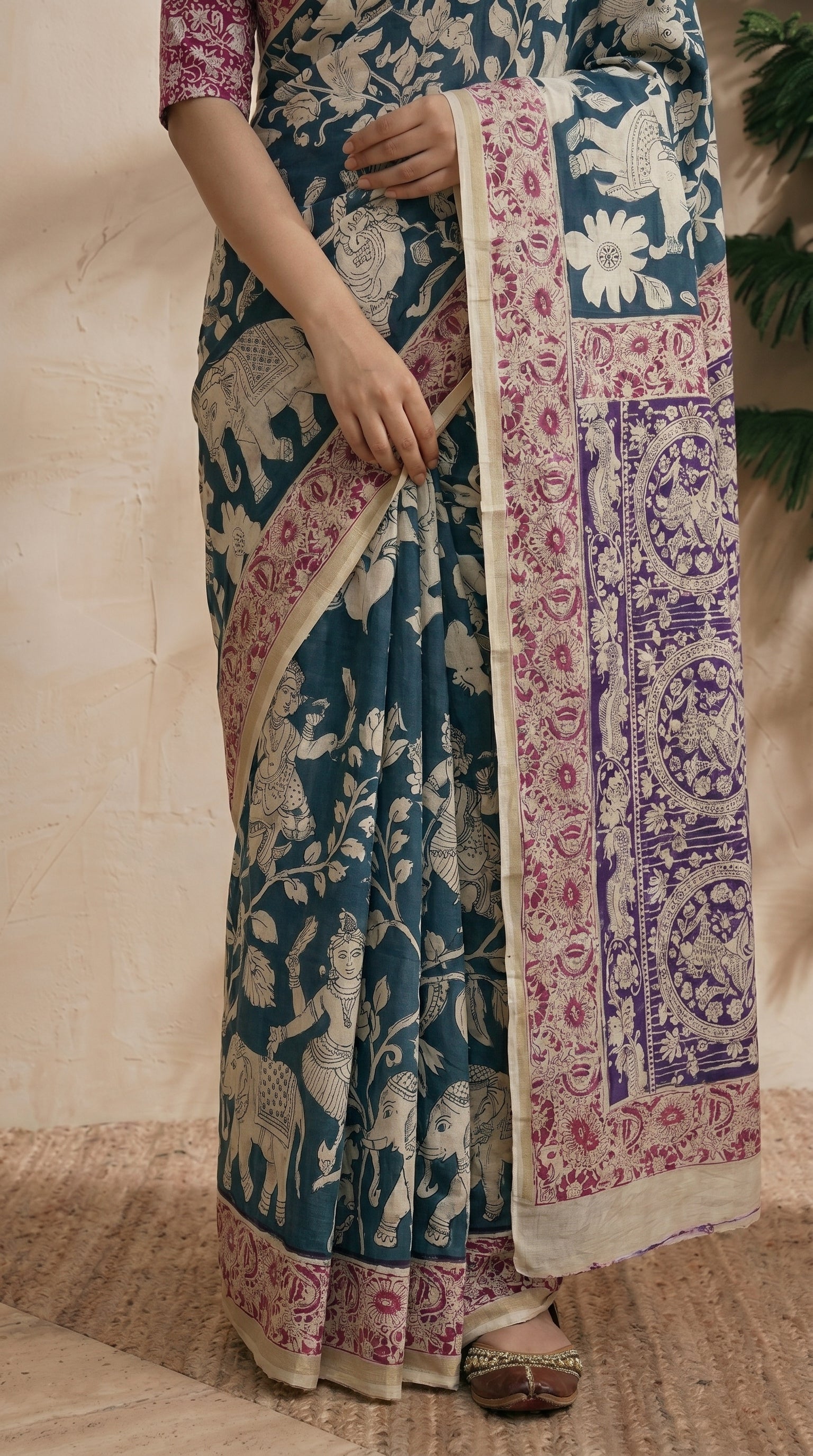 Blue Pink Saree