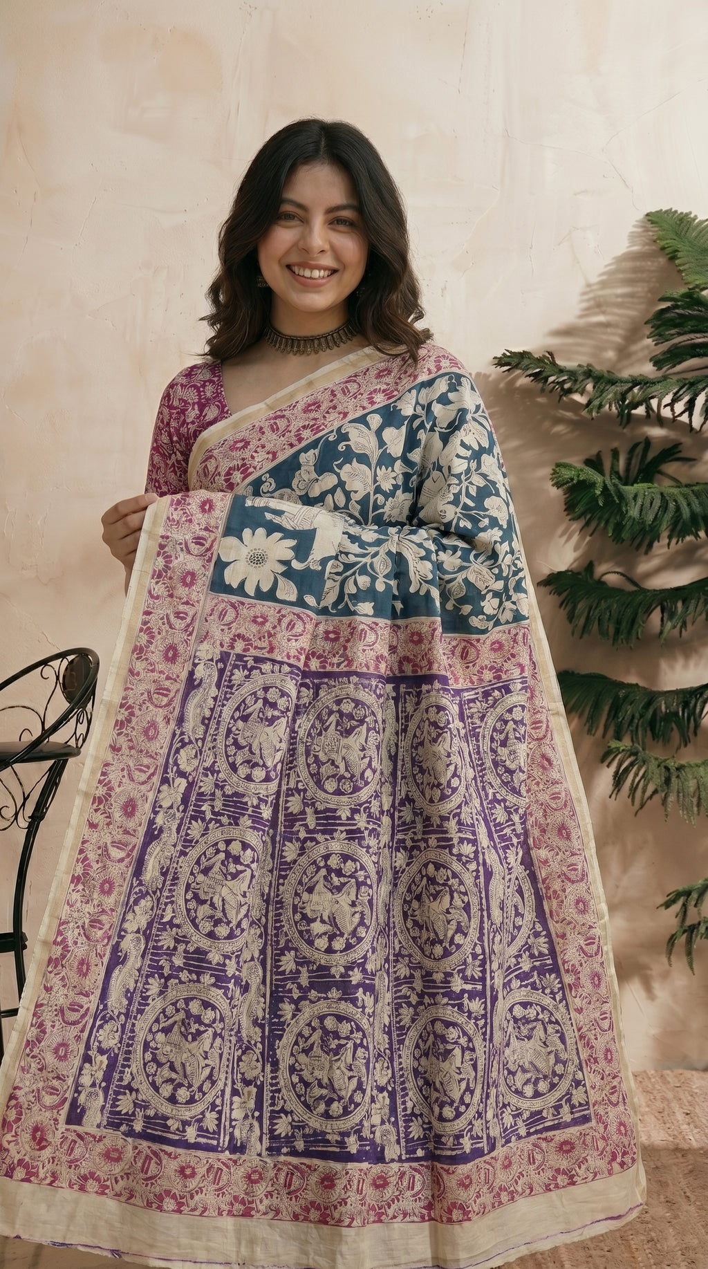 Blue Pink Saree