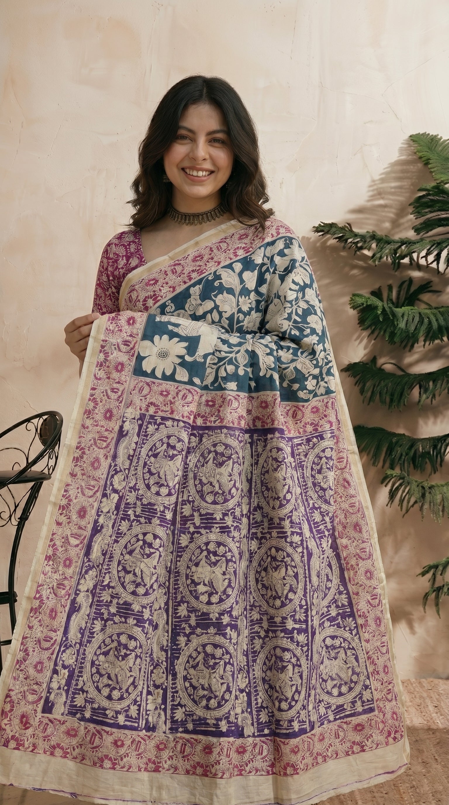 Blue Pink Saree