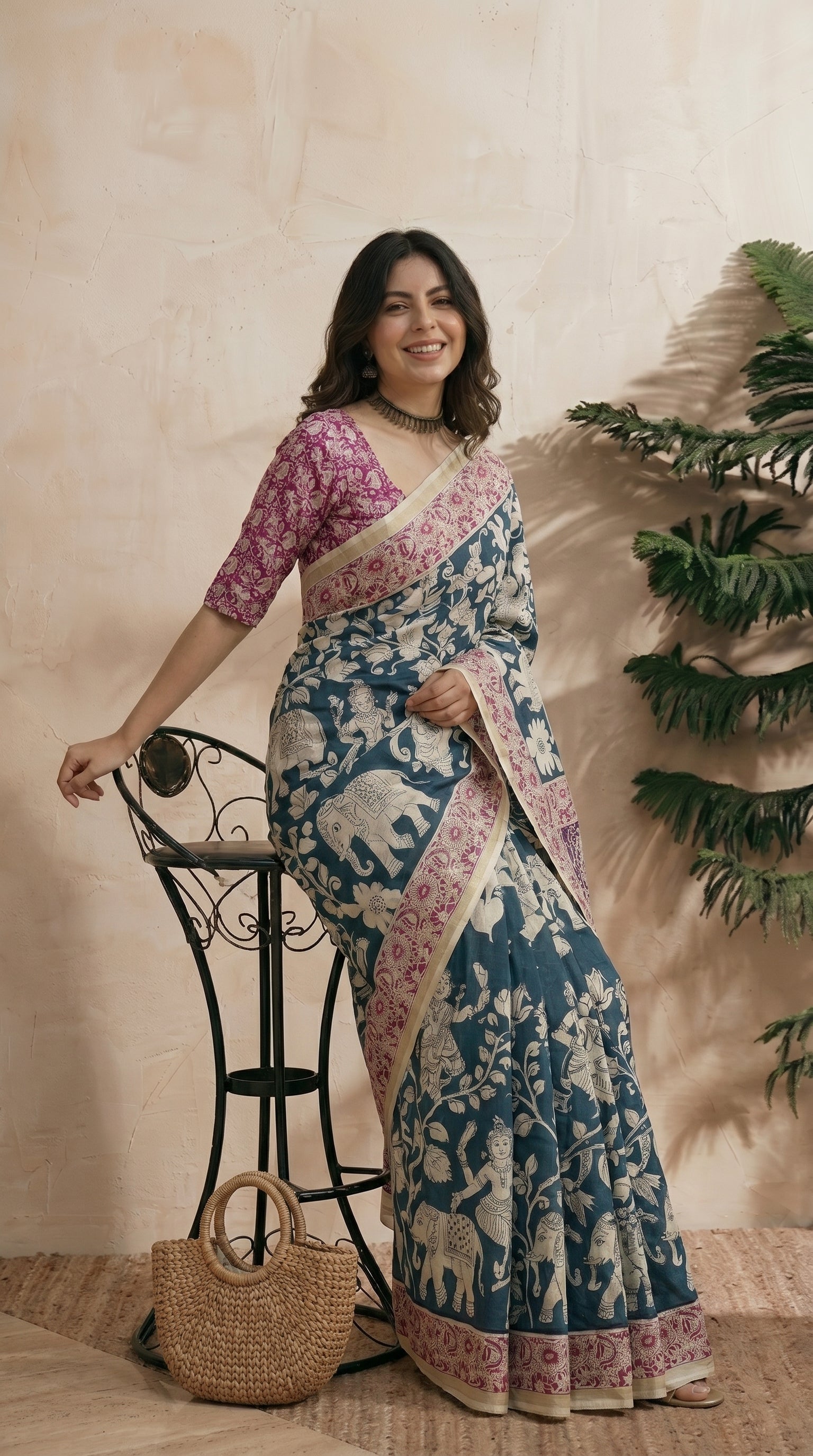 Blue Pink Saree