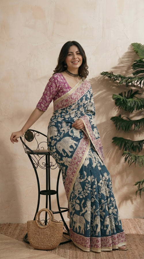 Blue Pink Saree