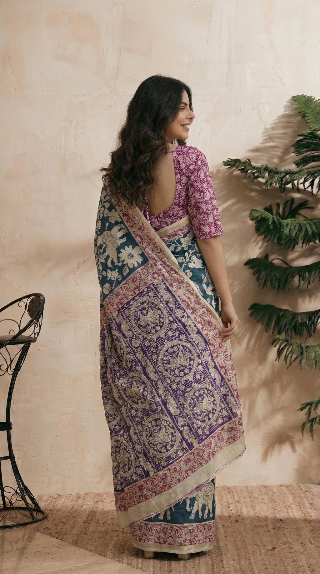 Blue Pink Saree