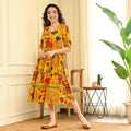 Yellow Abstract Print Flared Dress