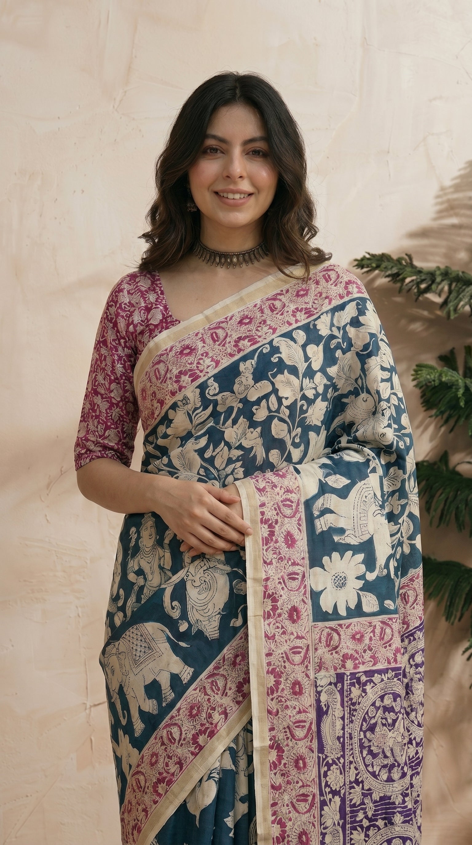 Blue Pink Saree