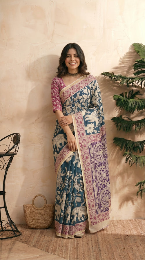 Blue Pink Saree
